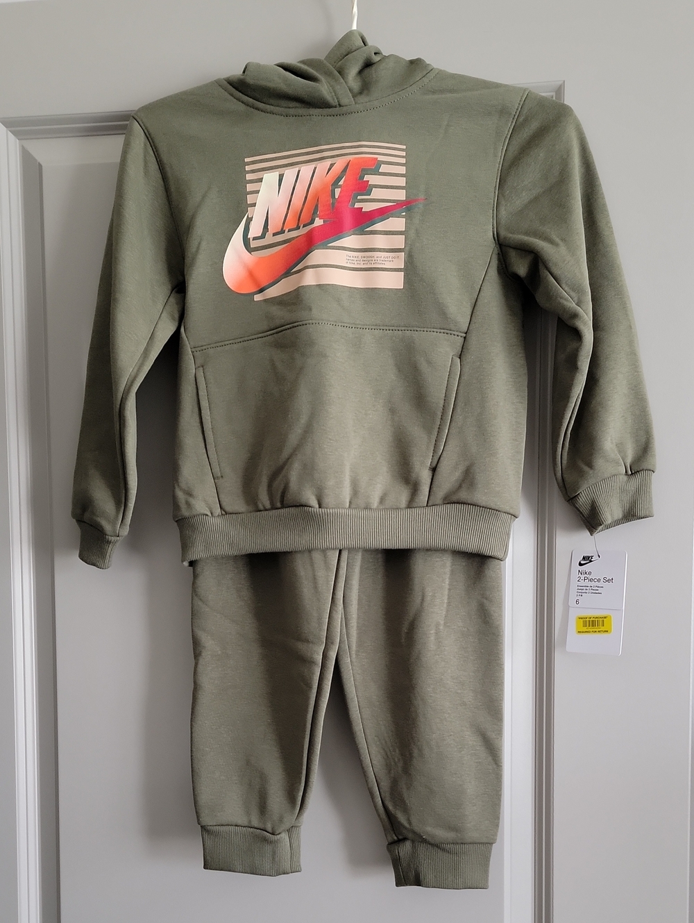 Nike Kids Olive Green Hoodie & Jogger Set with Logo